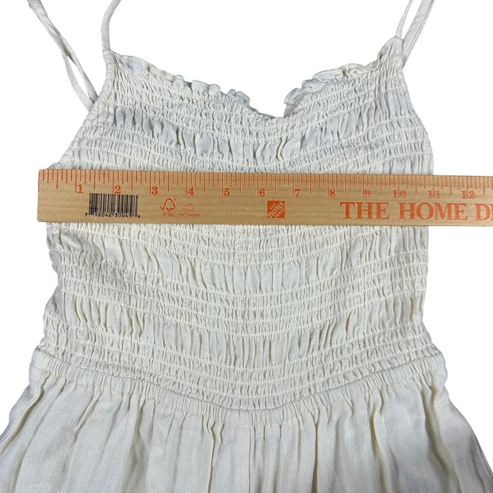 H&M Smocked Linen Blend Wide Leg Jumpsuit Cream Beige Summer Minimalist Small